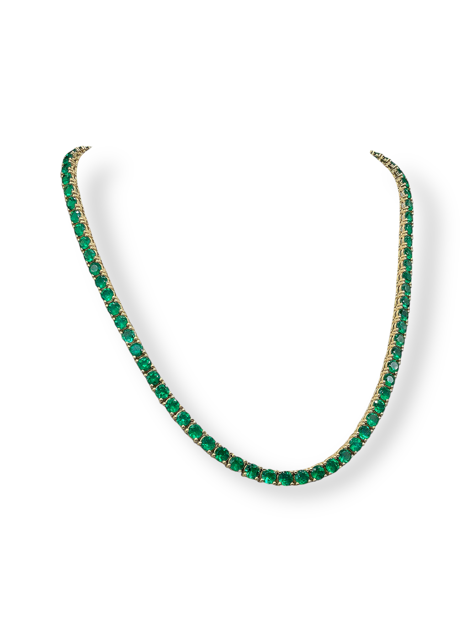 Emerald and Diamond Alternating Size Eternity Necklace in 14k White Gold  (2.5mm)