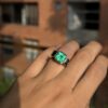 Three stone emerald and sapphire ring