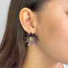 Titanium flower and sapphire poison arrow frog earrings