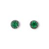 Round emerald studs with treated blue diamond halo