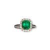 Classic square cut emerald ring with diamond halo