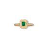 Double halo emerald and yellow sapphire ring