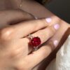 Pigeon blood Burma ruby ring with D/VVS tapered baguettes