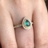 Double halo emerald drop ring