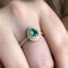 Double halo emerald drop ring