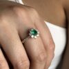 Emerald and diamond flower ring