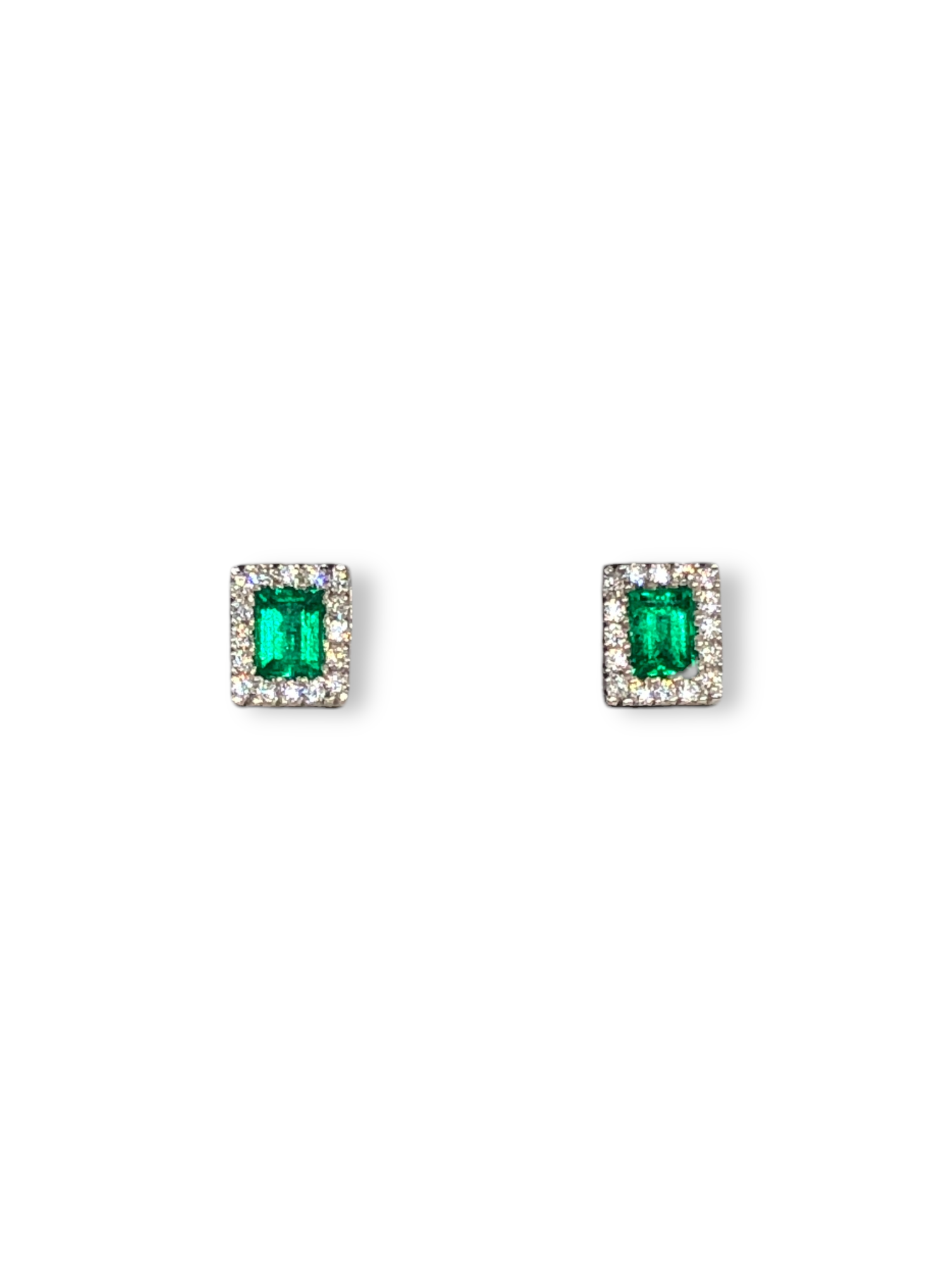 Mini Colombian emerald halo studs - Alpine Green