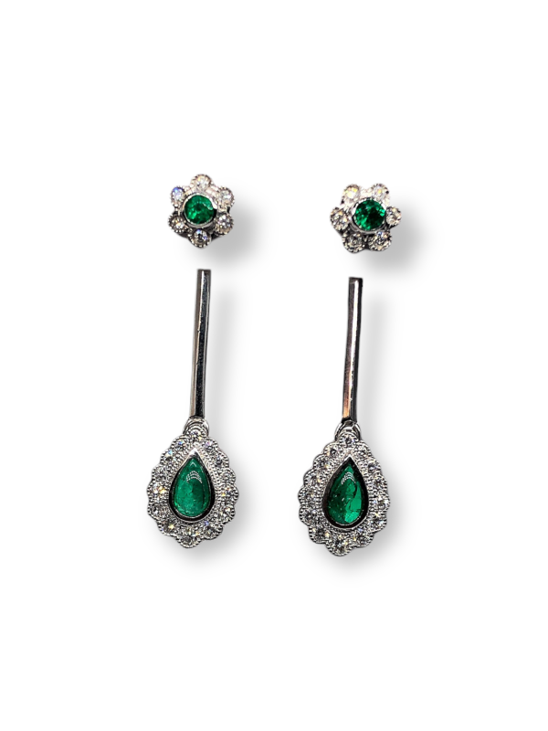 2 in 1 cabochon and round emerald earrings