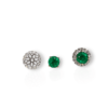 Yellow gold round emerald studs with diamond jackets