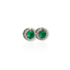 Yellow gold round emerald studs with diamond jackets