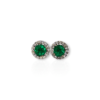 Yellow gold round emerald studs with diamond jackets