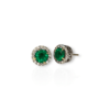 Yellow gold round emerald studs with diamond jackets