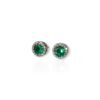 Yellow gold round emerald studs with diamond jackets