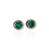 Yellow gold round emerald studs with diamond jackets