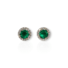 Yellow gold round emerald studs with diamond jackets