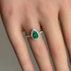 Teardrop emerald & diamond halo ring