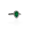 Teardrop emerald & diamond halo ring