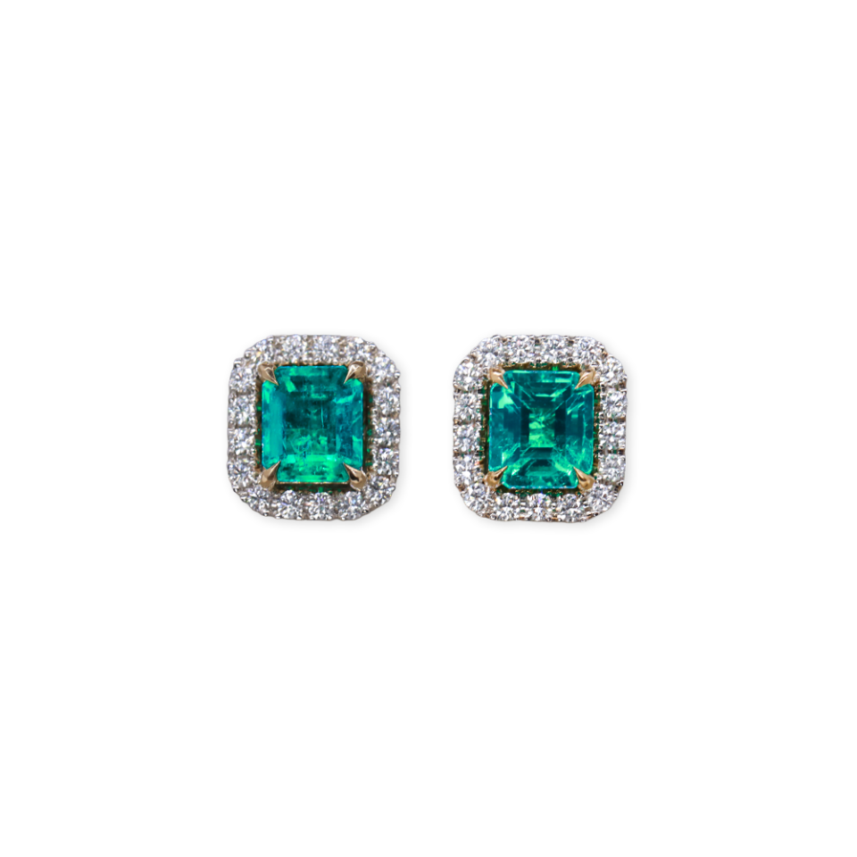 1.28 ct Fine Emerald Studs With Diamond Jacket