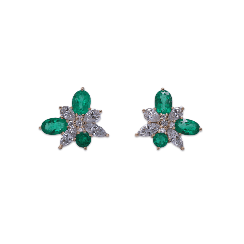 Colombian Emerald & Diamond Cluster Studs