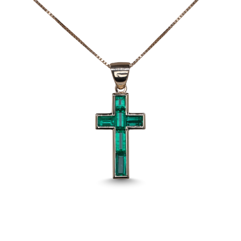 Bezel Set Colombian Emerald Cross