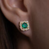 1.15 ct Round Emerald Flower Studs with Diamond Halo