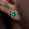 0.90 ct Round Emerald Flower Studs with Diamond Halo