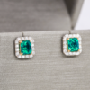 1.24ct Fine Square Cut Emerald Studs With Diamond Jackets