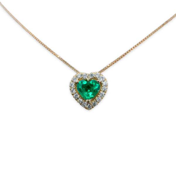 0.39 ct Heart Shaped Emerald Chain With Diamond Halo