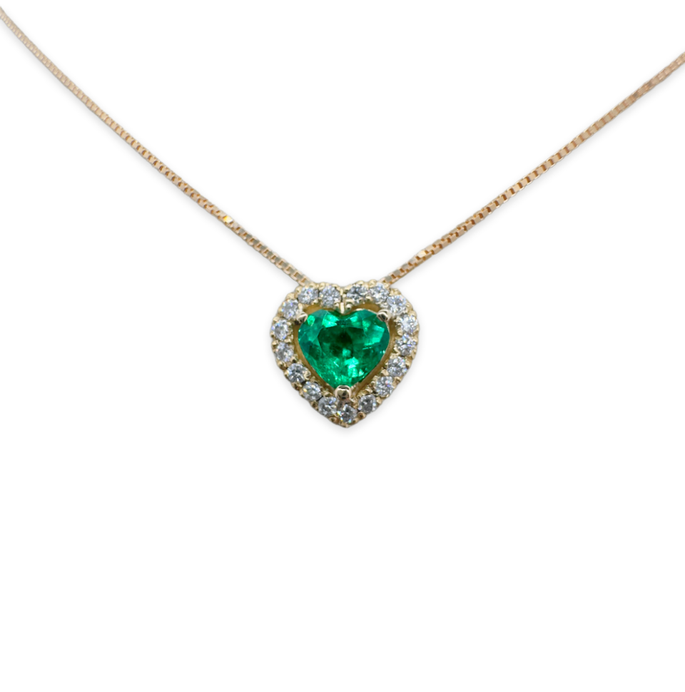 0.39 ct Heart Shaped Emerald Chain With Diamond Halo