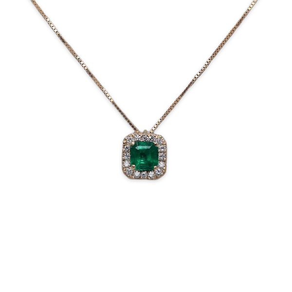0.81 Emerald pendant with diamond halo