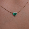 1.70 ct Heart Shaped Emerald pendant with diamond halo