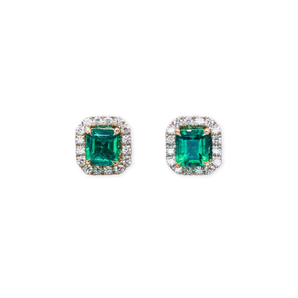 1.15ct emerald studs with diamond jackets