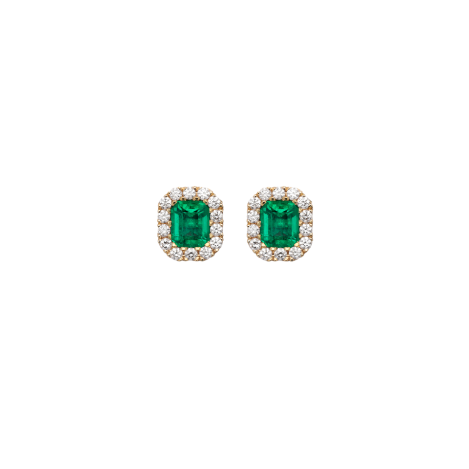 0.86 ct Everyday emerald studs with diamond halo
