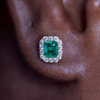 0.86 ct Everyday emerald studs with diamond halo