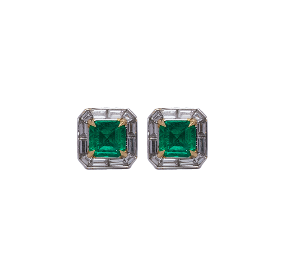 1.07 ct Art Deco Inspired Square Emerald Studs